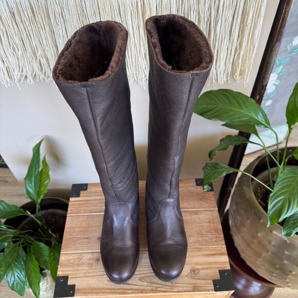 Kelsi Dagger Glenda Brown Leather Shearling Knee High Rubber Sole Flat Boots - Picture 12 of 17